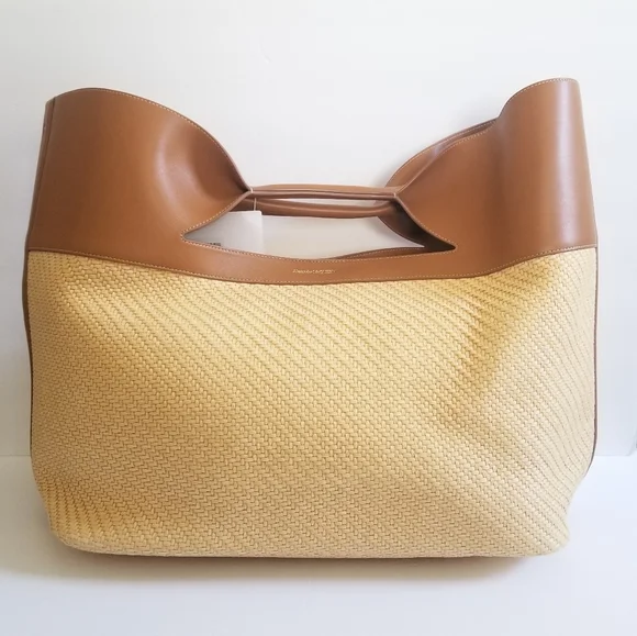 NWT - Alexander McQueen Large Leather Raffia Bow Bag Natural Tan - Picture 7 of 16